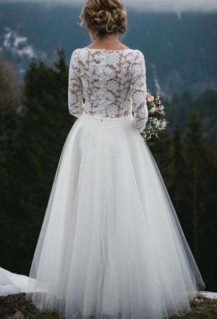 Charming Tulle Long Sleeves Top Lace Bridal Gowns Wedding Dresses, TYP1941
