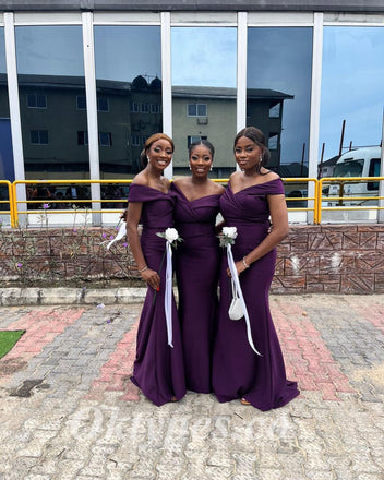 Sexy Off Shoulder V-Neck Soft Satin Sleeveless Mermaid Floor Length Bridesmaid Dresss, BDS0268