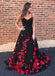 Black Lace Handmade Flowers Prom Dresses, A-line Prom Dresses, Lovely Prom Dresses, TYP0386