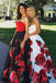 Floral Ball Gown Black Sweetheart Strapless Long Prom Dresses with Pockets, TYP1731