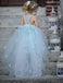 Blue Tulle A-Line Flower Girl Dresses, Backless Popular Little Girl Dresses, TYP1420