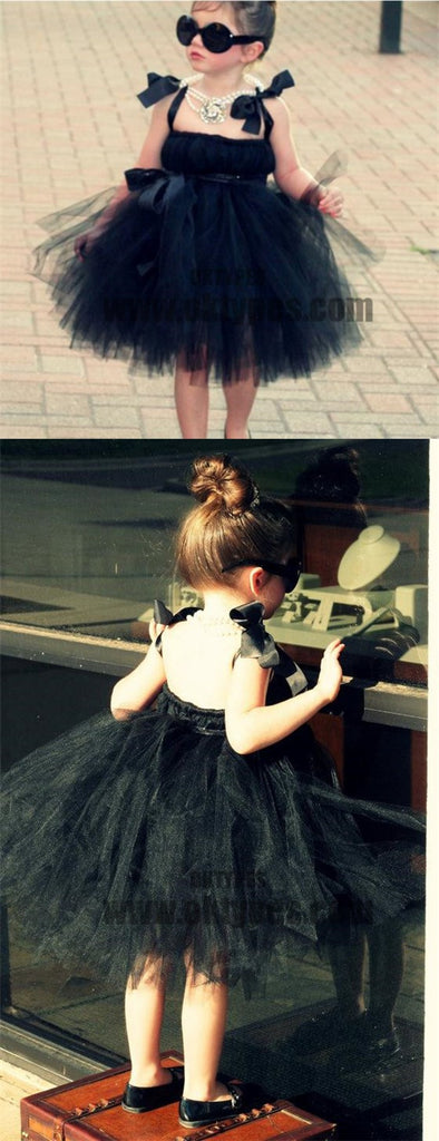 Cool Black Tulle Little Girl Dresses, Affordable Flower Girl Dresses, Little Black Dress, TYP0623