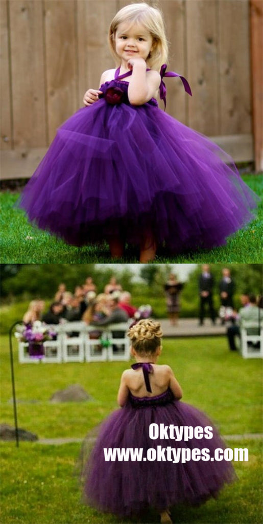 Purple Tulle Ball Gown Flower Girl Dresses, Simple Cheap Little Girl Dresses, TYP0986