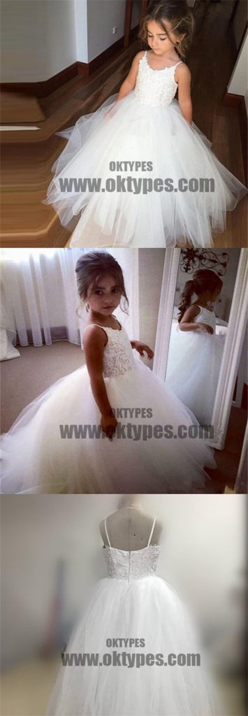 Spaghetti Lace Top White Tulle Hot Sale Flower Girl Dresses For Wedding Party, TYP0522