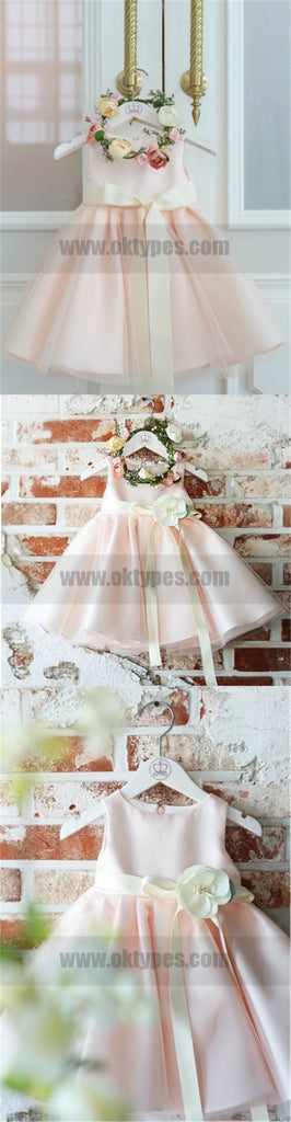 Light Pink Satin Flower Girl Dresses, Baby Girl Birthday Outfit, Flower Girl Dresses, TYP0770