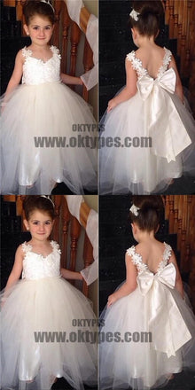 Ivory Strap Lace Top Cute Tulle V- back Flower Girl Dresses, Flower Girl Dresses, TYP0523