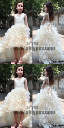 V-neck Hi-low Ivory Flower Girl Dresses, Cute Cheap Tutu Dresses, TYP0526