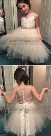 Flower Girl Dress,Tulle Flower Girl Dress,Lace Flower Girl Dresses,Sleeveless Flower Girl Dress With Rhinestone, TYP0741