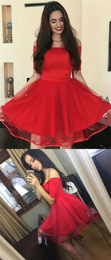 Simple Off-Shoulder Short Cheap Red Homecoming Party Dresses Online, TYP1085