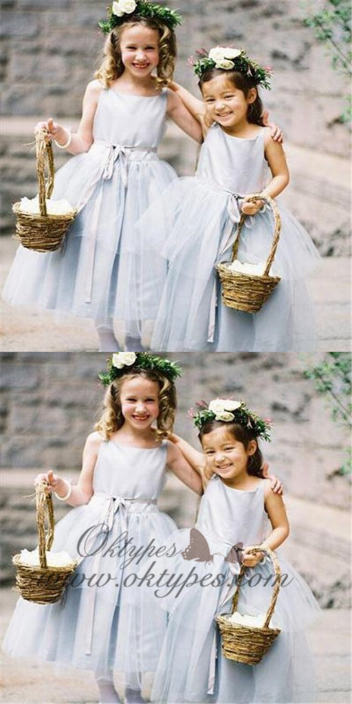 Ankle Length Sliver Tulle Flower Girl Dresses ,Cheap Toddler Flower Girl Dresses, TYP1186