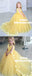 Ball Gown V-Neck Sweep Train Yellow Tulle Flower Girl Dress with Flowers, TYP0966