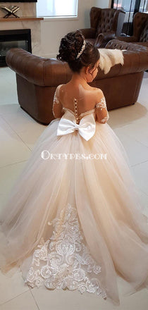Sweet Flower Girl Long Sleeve Lace applique Dress, Cute Flower Girl Dress, TYP0692