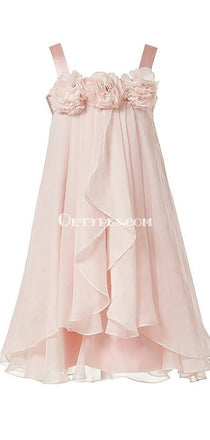Pink Straps Zipper Up Flower Girl Dresses With Flower Appliques, TYP1152