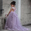 Cute Square Neckline Purple Tulle Hand-Made-Flowers Ball Gown Long Cheap Flower Girl Dresses, FGS0019