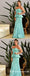 Mermaid Sweetheart Long Mint Satin Prom Dresses with Ruffles, TYP1713