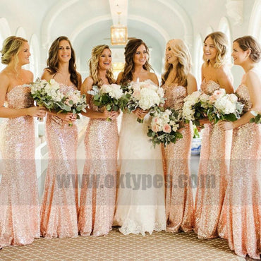 Rose Gold Sequin Mermaid Custom Long Bridesmaid Dresses, TYP0795
