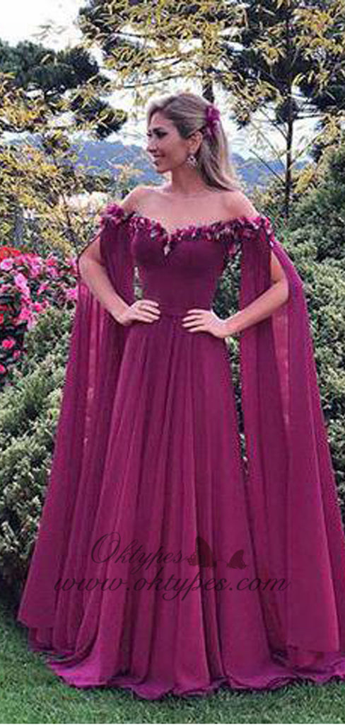 Chic Grape Off The Shoulder long cheap Prom Evening Dresses, TYP1470