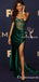 Elegant Newest Sweetheart Sleeveless Green Satin Side Slit Mermaid Long Cheap Prom Dresses, PDS0017