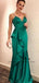 Elegant Spaghetti Strap Long Mermaid Green Satin Prom Dresses, TYP1571