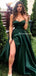 Simple Style Sweetheart Low Cut High Split A Line Sweep Train Dark Green Satin Prom Dresses, PDS0062