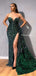 Sexy High Split Mermaid Emerald Green Sequin with Feathers Detachable Train Long Women Formal Prom Dresses, PDS0067