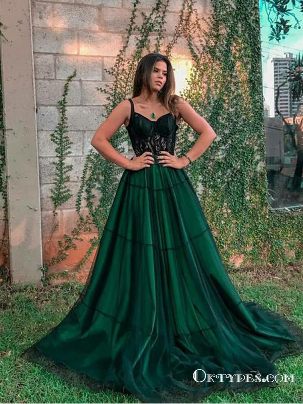 Scalloped Off-shoulder Dark Green Prom Ball Gown - Xdressy