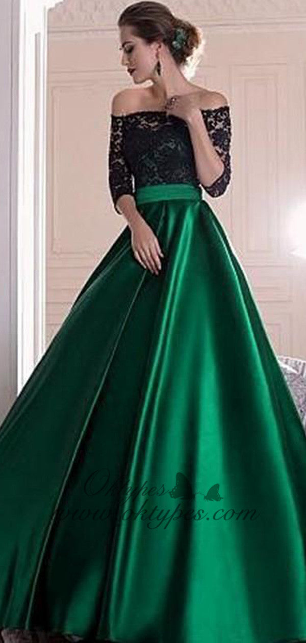 green dress black lace overlay Black Wedding Dress with green lace 6 / Extra Sleeves