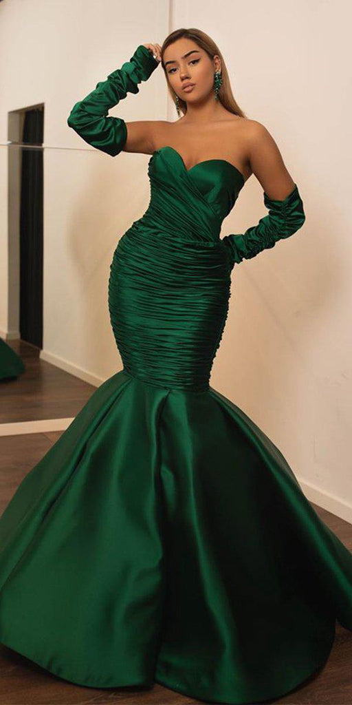 Sweetheart New Arrival Sleeveless Green Satin Mermiad Long Cheap Formal Prom Dresses, PDS0058