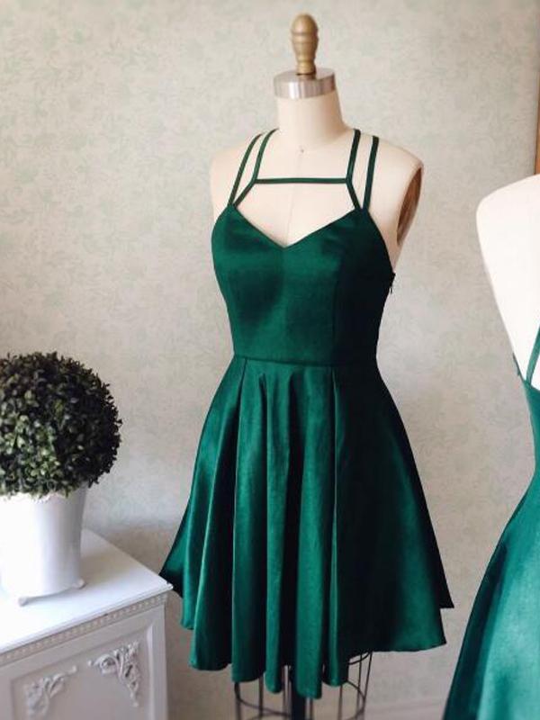 Cheap Simple Spaghetti Straps Emerald Green Homecoming Dresses, CM444