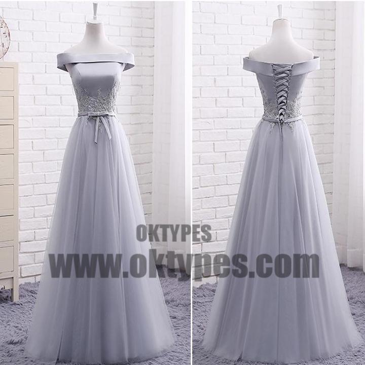 Long Bridesmaid Dresses Off-the-shoulder Appliques Tulle Bridesmaid Dresses, TYP0679