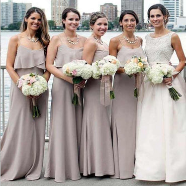 Mermaid Spaghetti Straps Grey Long Cheap Chiffon Bridesmaid Dresses Online, TYP1033