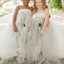 A-Line Strapless Sweep Train Light Grey Tulle Flower Girl Dress with Appliques, TYP1029