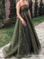 A-Line Strapless Backless Long Tulle Prom Dresses With Beading, TYP1678