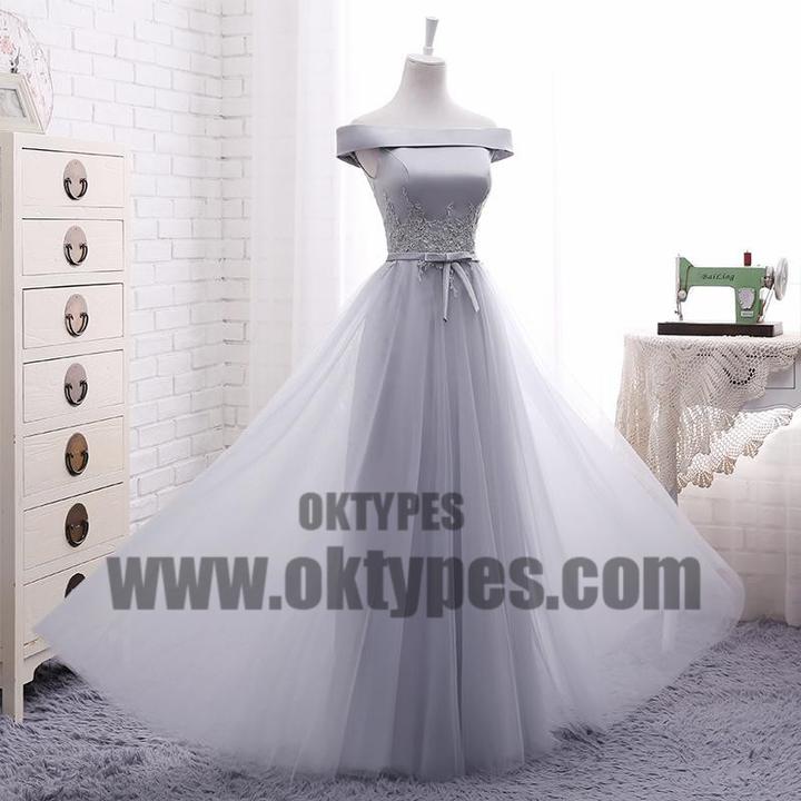 Long Bridesmaid Dresses Off-the-shoulder Appliques Tulle Bridesmaid Dresses, TYP0679