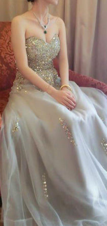 Beautiful Sweetheart A line Beading Grey tulle Prom Dresses Online, TYP1350
