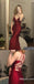 Burgundy Spaghetti Straps V-Neck Lace Back Mermaid Long Prom Evening Dress,PDS0336