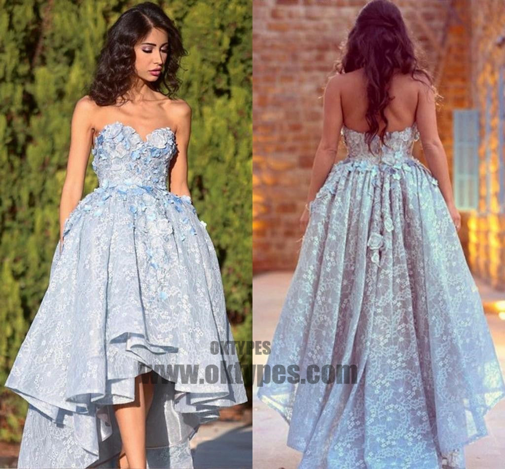 High Low Prom Dresses, Lace Sweetheart Prom Dresses, Appliques Zipper Prom Dresses, Elegant Prom Dresses, TYP0301