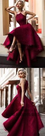 Sexy Fashion High Low Red Lace Halter Custom Cheap Evening Prom Dresses, TYP0617
