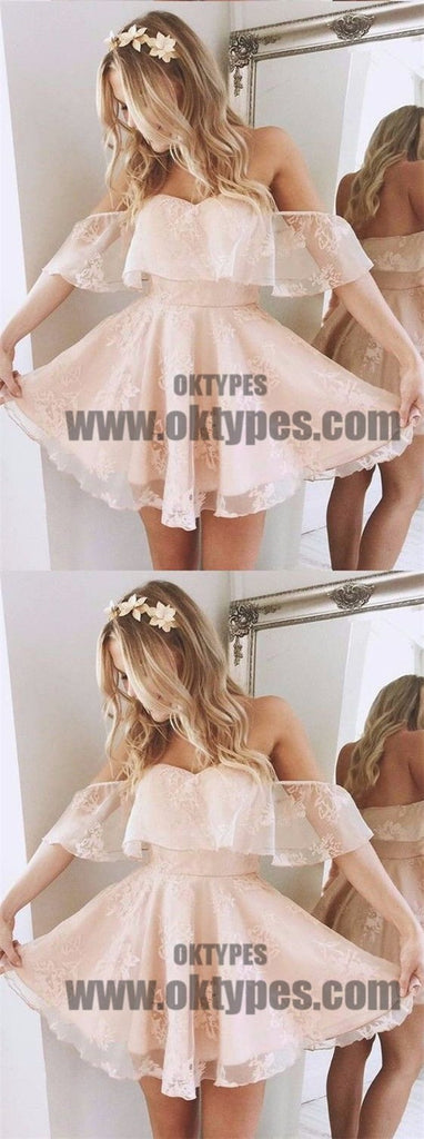 Strapless Off Shoulder Lace Short Homecoming Prom Dresses, Affordable Short Party Prom Sweet 16 Dresses, Perfect Homecoming Cocktail Dresses, TYP0618