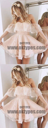 Strapless Off Shoulder Lace Short Homecoming Prom Dresses, Affordable Short Party Prom Sweet 16 Dresses, Perfect Homecoming Cocktail Dresses, TYP0618