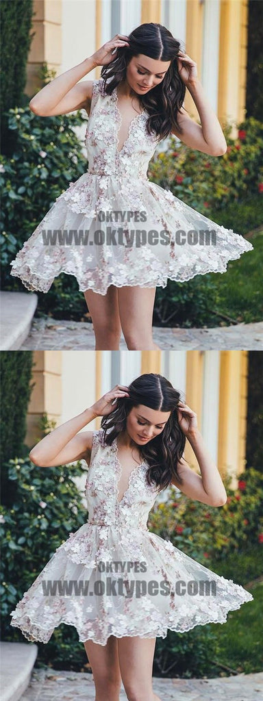Homecoming Dress, Tulle A-line V-neck Short Prom Dress Party Dress, TYP0690
