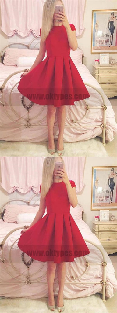 Short Sleeves Simple Cheap Short Red Homecoming Dresses Online, TYP0785