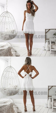 Sheath Spaghetti Straps Short White Homecoming Dresses, Sexy Homecoming Dresses, TYP0736