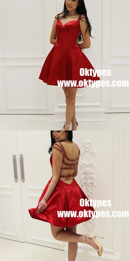 Sexy See Through Cap Sleeve Short Cheap Red Homecoming Dresses 2018, TYP0881