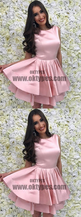 Pink Bateau Simple Cheap Homecoming Dresses 2018, Homecoming Dresses, TYP0514