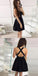 A-Line V-neck Backless Simple Cheap Black Homecoming Dresses Online, TYP1103