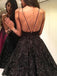 Sparkly Black Beading Lace Appliqued A-line Cheap Short Homecoming Dresses, HDS0038