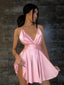 Simple Pink Spaghetti Strap Cheap Short Homecoming Dresses, HDS0004