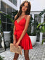 Simple Spaghetti Strap Red Satin A-line Cheap Short Homecoming Dresses, HDS0025