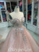 Elegant Tulle Off Shoulder V-Neck Sleeveless A-Line Long Prom Dresses/Ball Gown With Beading,PDS0696